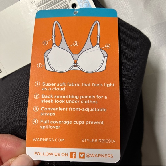 Warner's Black Full Coverage Back Smoother Cloud 9 Underwire Bra, 38C - Picture 11 of 11